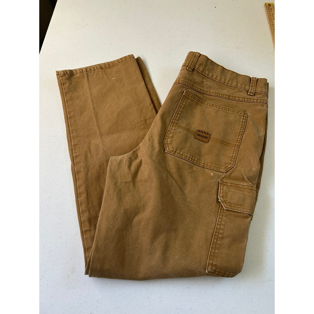Brazos Mens Work‎ Cargo Pants Brown 36W x 34L Cotton Blend Utility Pockets